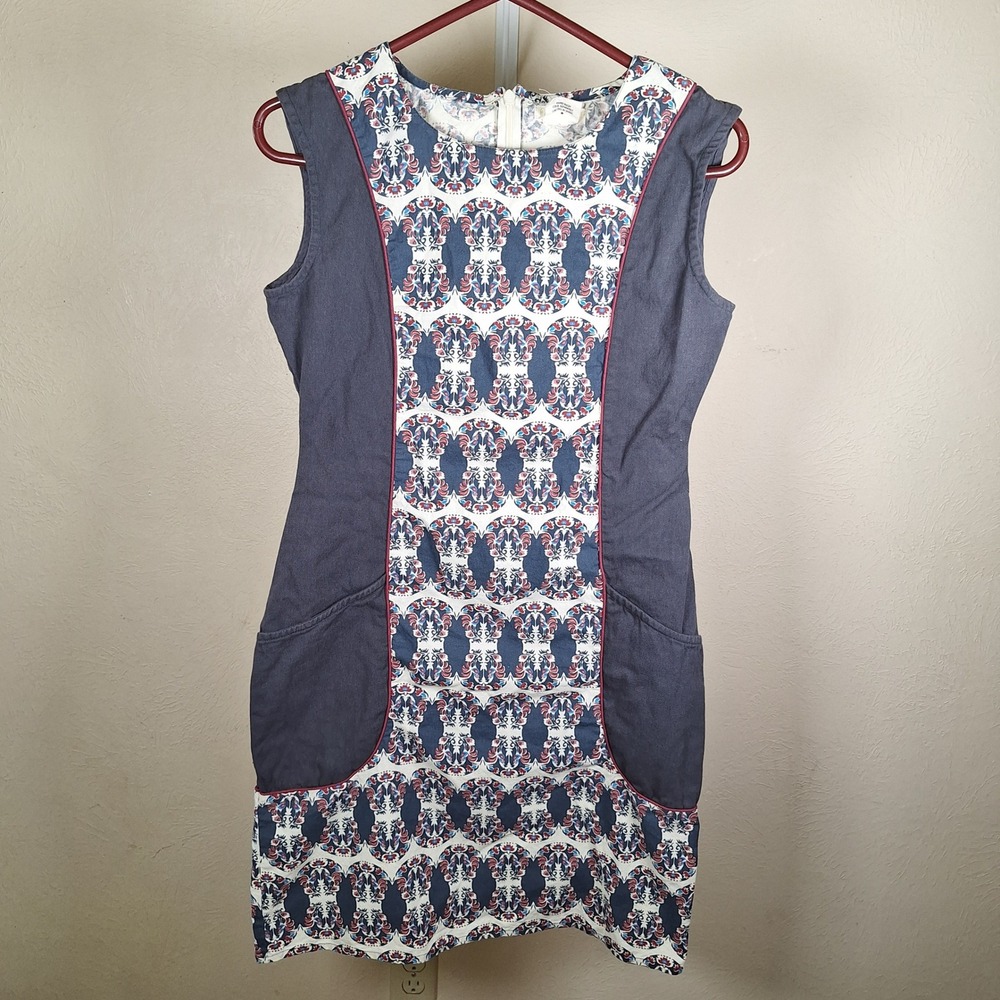 Mata Traders‎ Cotton Sleeveless Mandala Boho Sheath Dress Medium Blue FLAW